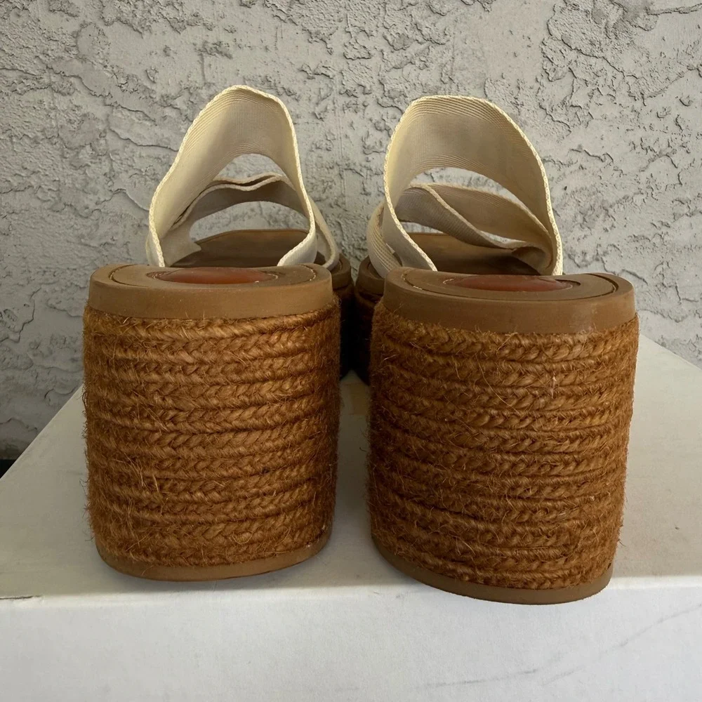 Chloe Woody Canvas Espadrilles Platform Sandals Size 41 EU‎ 10 US White x Brown